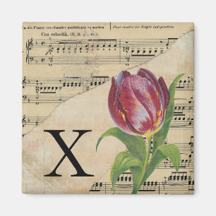 Aimant Purple Tulip Sheet Music Monogram Initial X