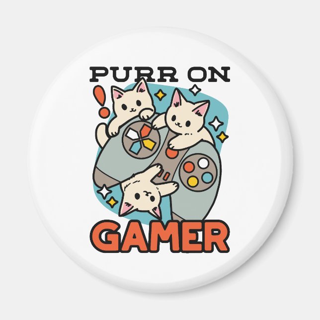 Aimant Purr On Gamer - Conception De Jeu De Chat Cute (Devant)