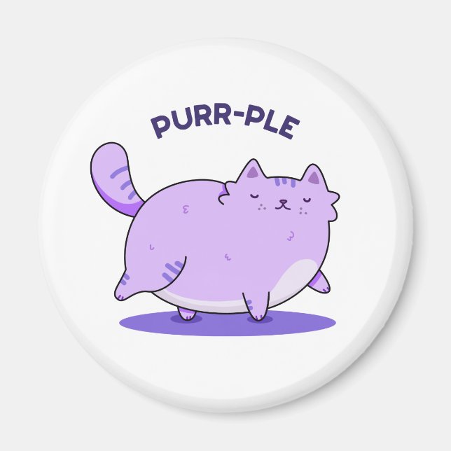 Aimant Purr-ple Funny Fat Kitty Chat Pun (Devant)