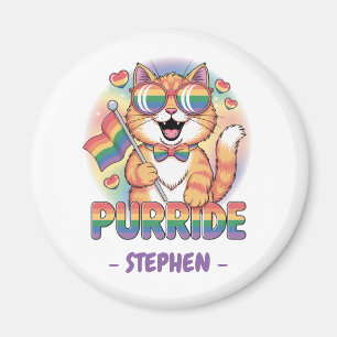 Aimant Purride - Chat orange avec drapeau LGBTQ Pride