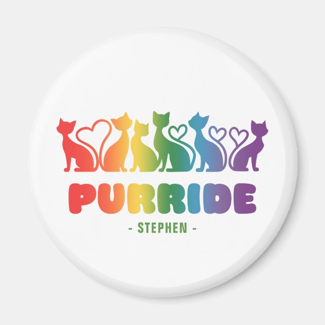 Aimant Purride - Rainbow Cat Silhouette LGBTQ+ Pride Pun (Devant)