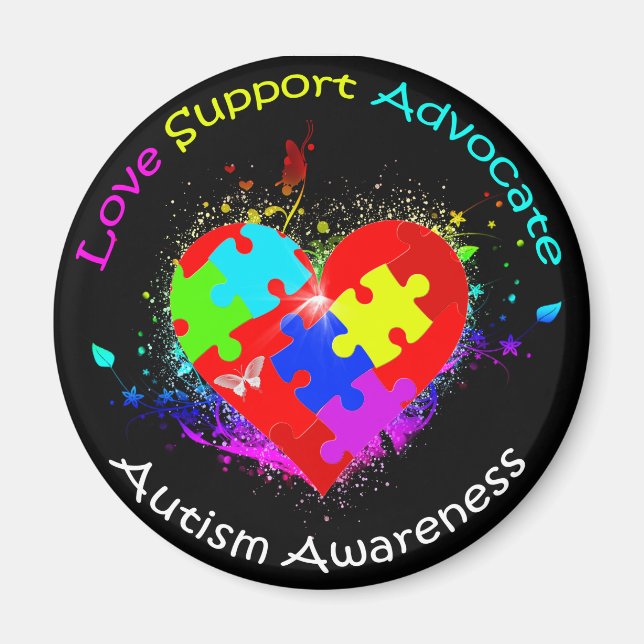 Aimant Puzzle de l'autisme sur le coeur (Devant)