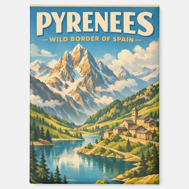 Aimant Pyrenees, Spain, in a classic retro travel (Recto)