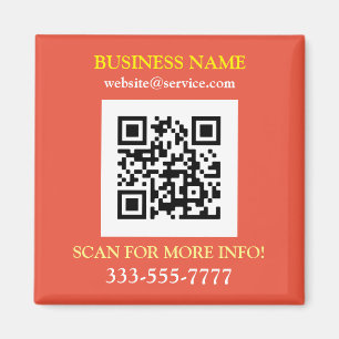 Aimant QR Code, Bus. Nom Promo, Blanc Jaune Orange