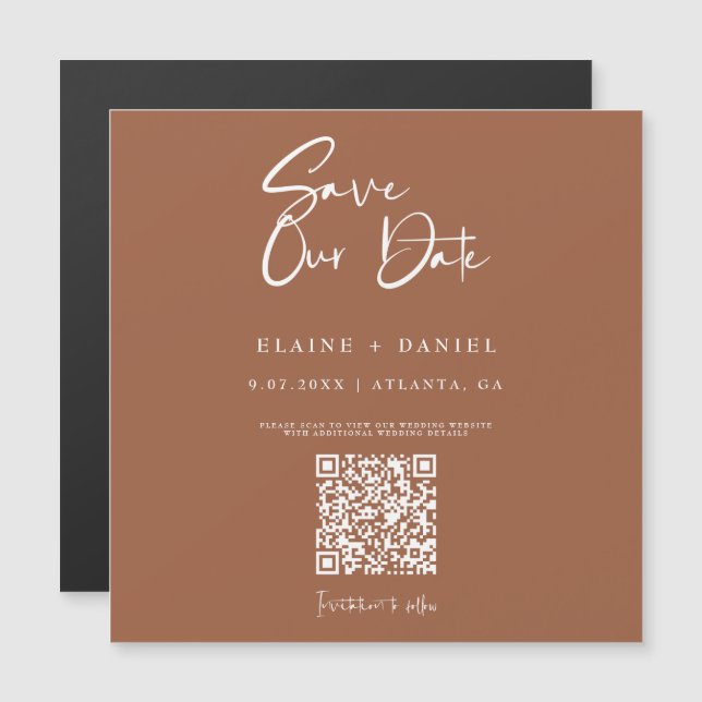 Aimant QR Code Save The Date écriture rustique (Devant / Derrière)