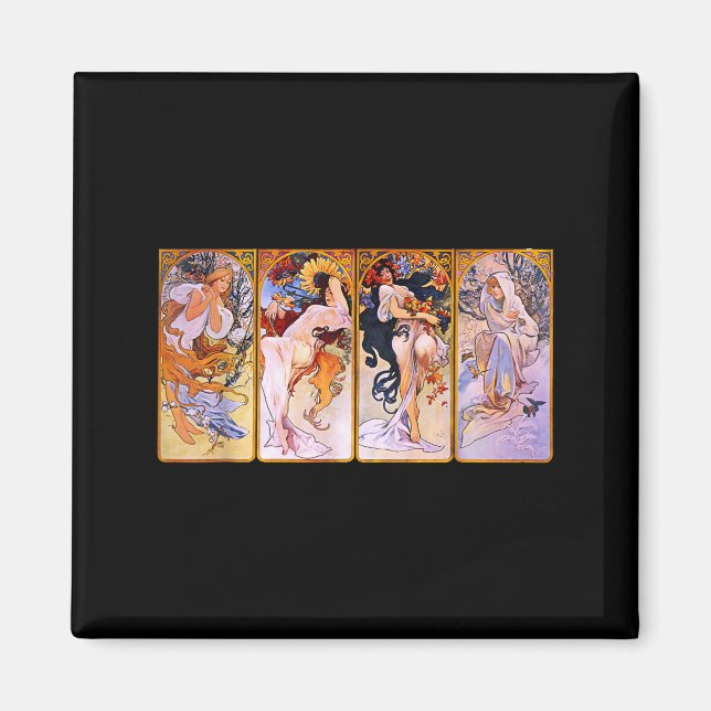 Aimant Quatre Saisons par Mucha Art Nouveau (Devant)
