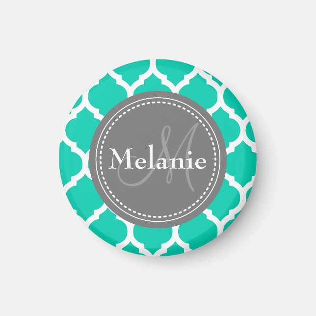 Aimant Quatrefoil bleu et gris monogramme (Devant)