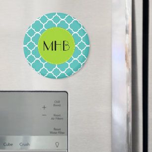 Aimant Quatrefoil bleu, Trellis marocain, Monogramme