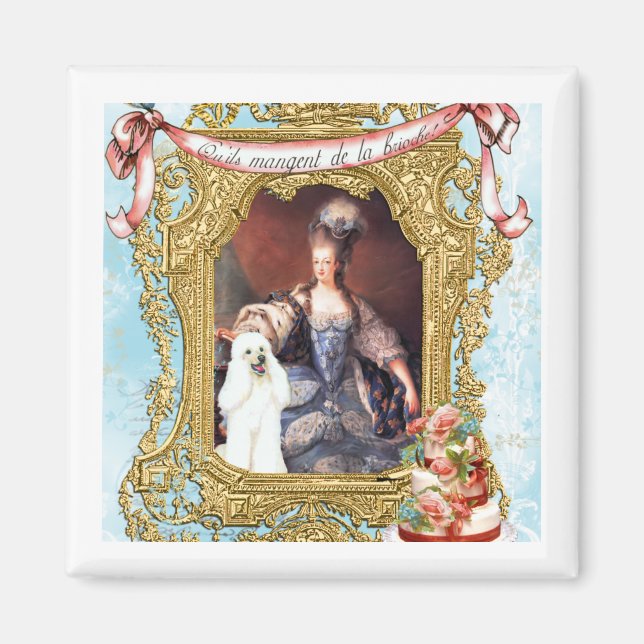 Aimant Queen Marie Antoinette Poodé blanc dans gâteau (Devant)