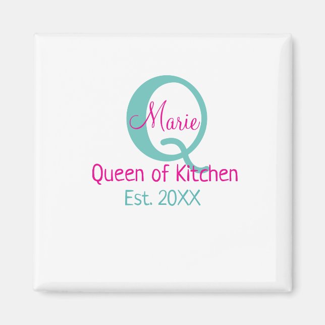 Aimant Queen of cuisine monogramme vert rose simple minim (Devant)