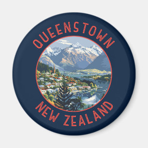Aimant Queenstown Nouvelle-Zélande Retro Cercle désorgani