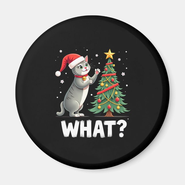 Aimant Quel chat drôle poussant l'arbre de Noël sur le ch (Devant)
