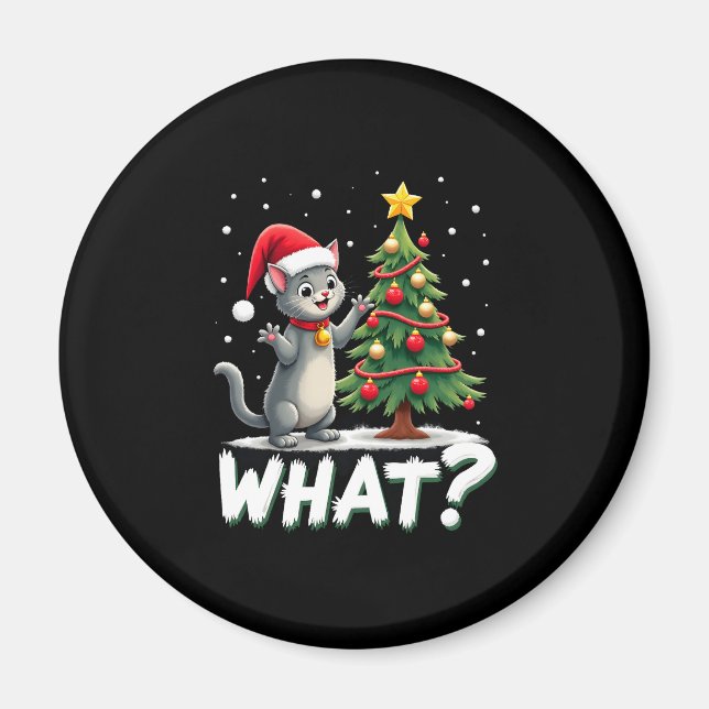 Aimant Quel chat drôle poussant l'arbre de Noël sur le ch (Devant)