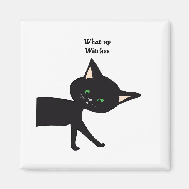 Aimant Quelle Sorcière ! Chat noir drôle avec yeux verts (Devant)