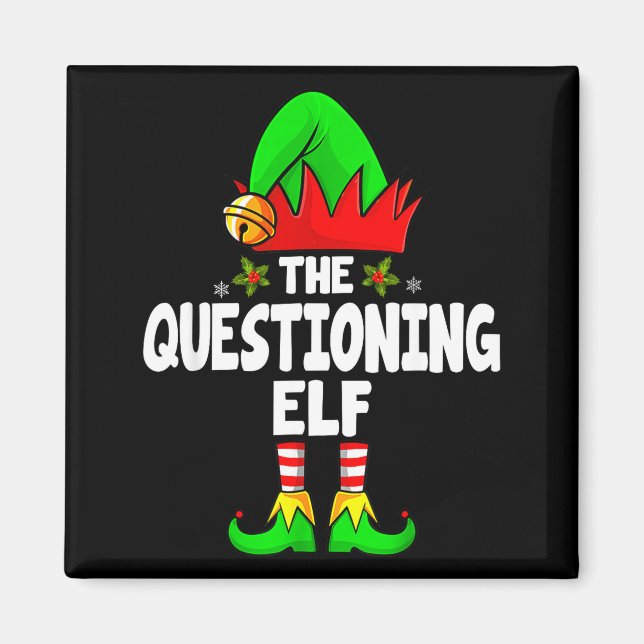 Aimant Questioning Elf Group Christmas Funny Pajama Party (Devant)