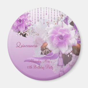 Aimant Quinceanera 15ème Lilas Rose Floral Blanc