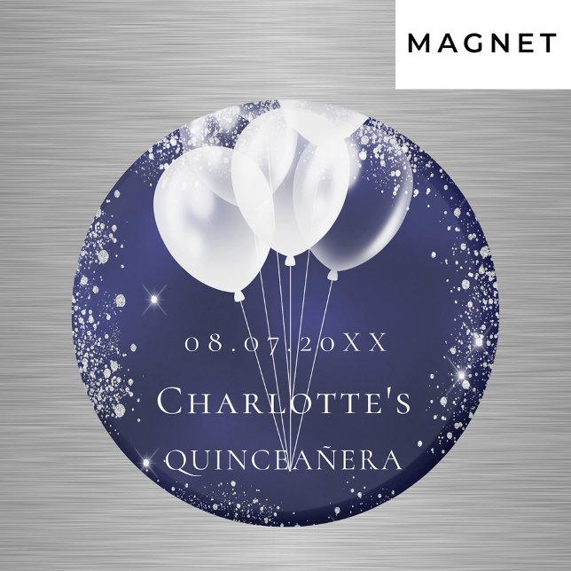 Aimant Quinceanera ballon bleu marine argenté Save the da (Créateur téléchargé)
