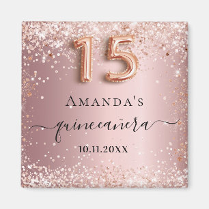 Aimant Quinceanera blush rose rose rose or