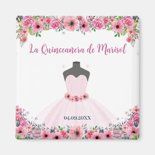 Aimant Quinceanera Florale Rose