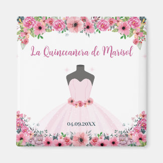 Aimant Quinceanera Florale Rose