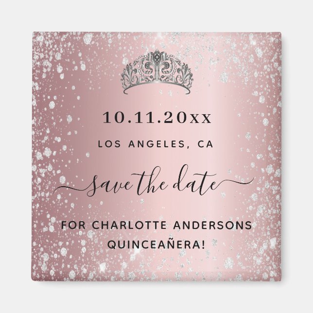 Aimant Quinceanera parties scintillant rose vif tiara enr (Devant)