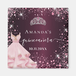Aimant Quinceanera robe de tiare rose bordeaux