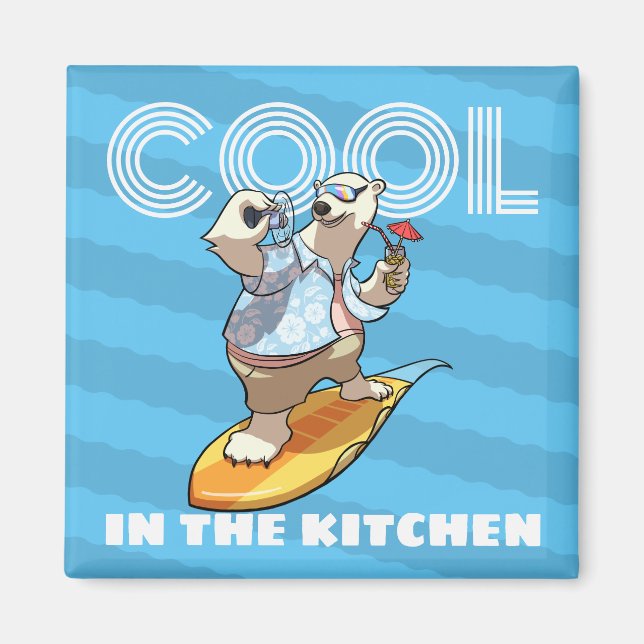 Aimant Quirky Polar Bear Cool In The Kitchen Surf Cartoon (Devant)