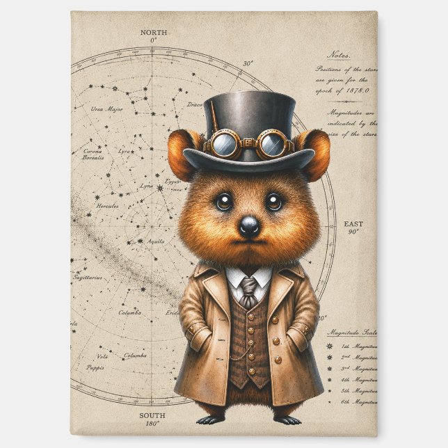 Aimant Quokka astronome steampunk avec carte de constella (Recto)