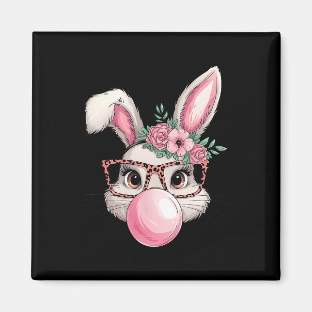 Aimant Rabbit Bunny soufflant bulle Pâques Jour mignon fe (Devant)