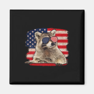 Aimant Raccoon 4 juillet Drapeau Américain Sungles Funny