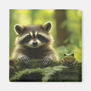 Aimant Raccoon adorable et grenouille à la recherche de M