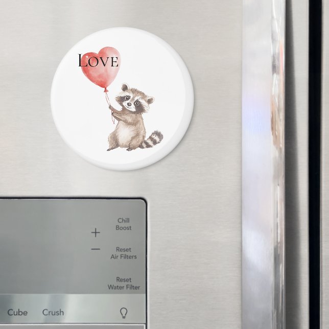 Aimant Raccoon blanc avec un amour de ballon (In situ (réfrigérateur))