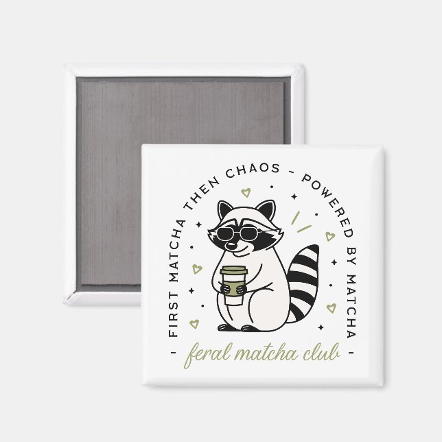 Aimant Raccoon boire matcha club drôle animal kawaii (Recto/Verso)