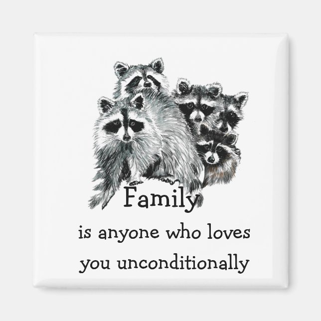 Aimant Raccoon Family Love Citation Animal Art (Devant)