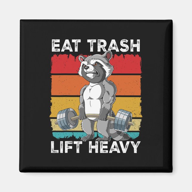 Aimant Raccoon Gym Weight Training Manger Trash Lift Heav (Devant)