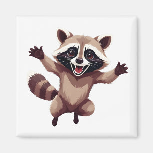 Aimant Raccoon Joyeux Joueur Fun Jumping Dans L'Air Joy