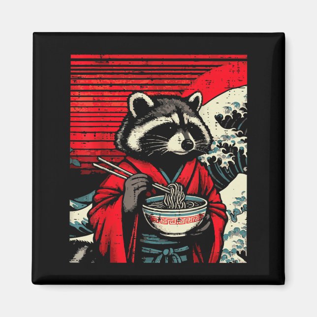 Aimant Raccoon Kimono Eating Ramen Japanese Food Art Men  (Devant)