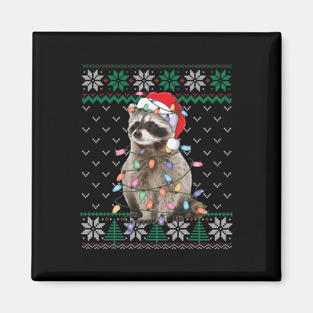 Aimant Raccoon Santa Hat Noël Vilain Sweater Animaux L (Devant)