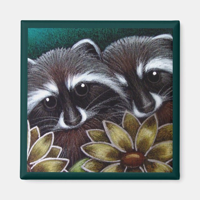 Aimant RACCOONS DANS L'Aimant JARDIN (Devant)