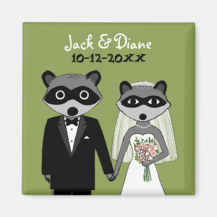 Aimant Raccoons Mariage mariée et groom avec texte person