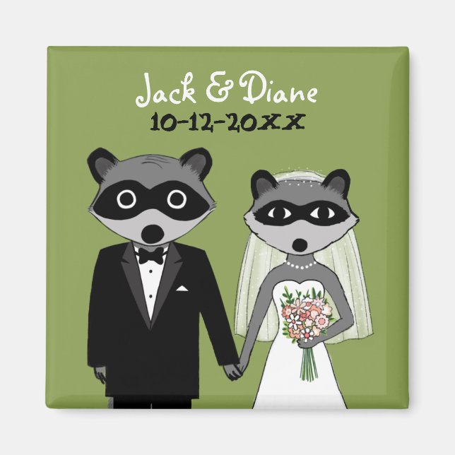 Aimant Raccoons Mariage mariée et groom avec texte person (Devant)