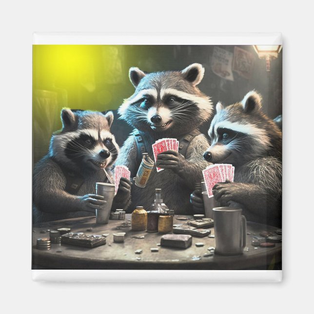 Aimant Raccoons playing poker (Devant)