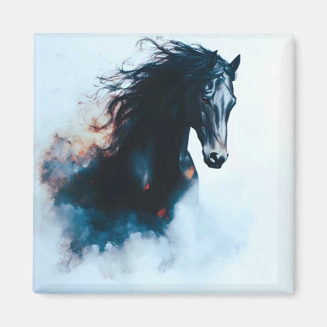Aimant  Racing Black Horse Portrait Minimalist (Devant)