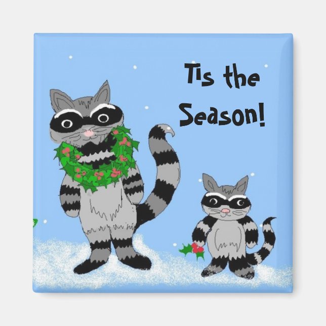 Aimant Racoon de Noël en dessin animé (Devant)