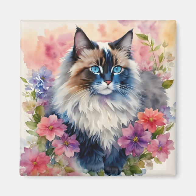 Aimant Ragdoll Chat Floral Art (Devant)
