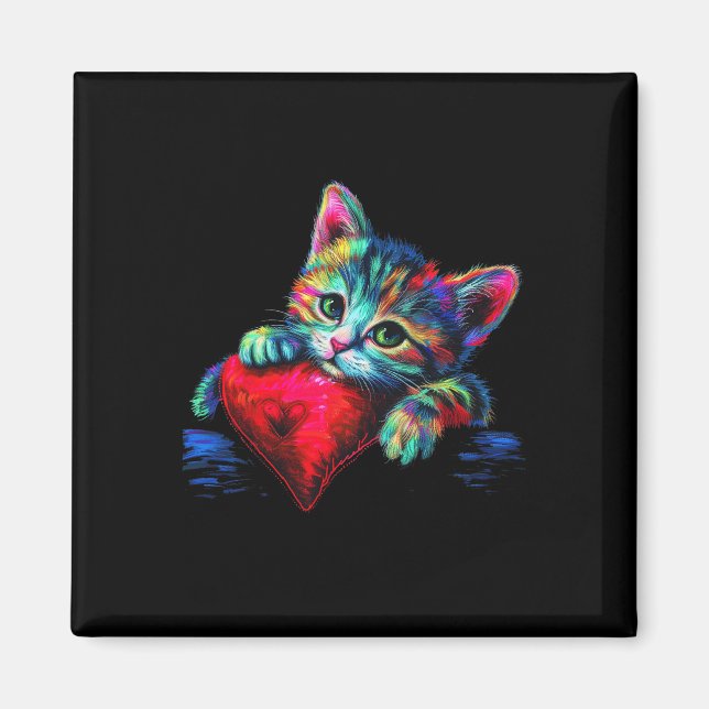 Aimant Rainbow Cute Chat Accrocher Le Kitten Coeur Allong (Devant)