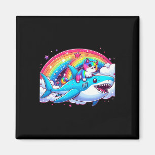Aimant Rainbow Galaxy Chat équitation Requin dans l'espac