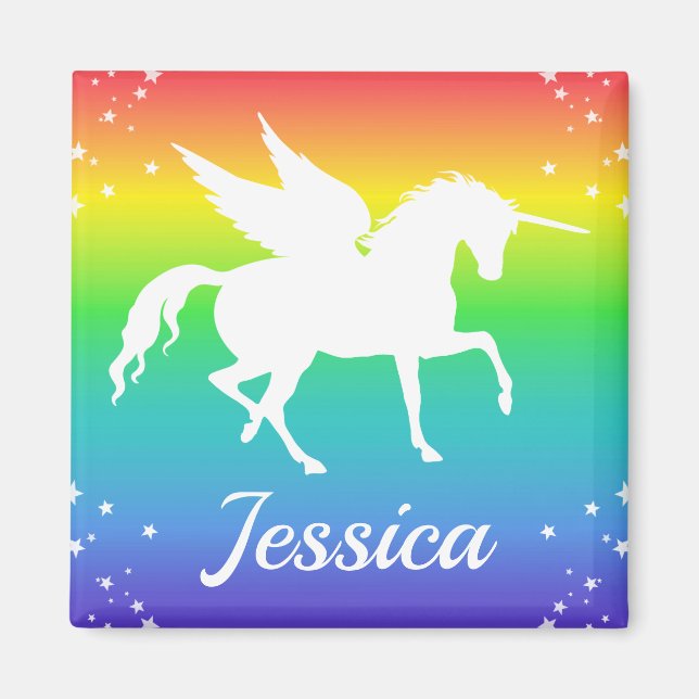 Aimant Rainbow Gradient and Unicorn Silhouette with Stars (Devant)