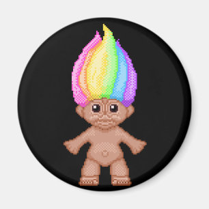 Aimant Rainbow Troll, pixel art, kawaii, vaporwave, nosta