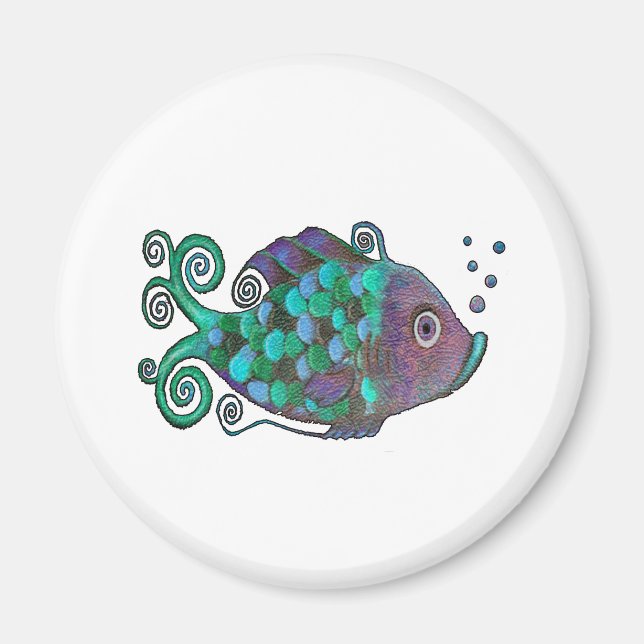 Aimant Rainbow Whimsical Fish Blue & Purple Hue Art (Devant)